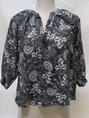 Ulla Johnson Kei Grey Java Print Peasant Blouse